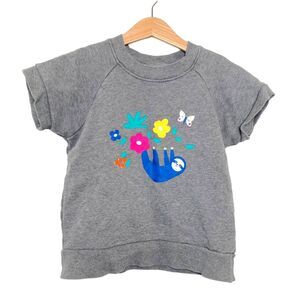 Hanna Andersson Girl's Gray T-Shirt With Floral Sloth Design Size 6-7  (120 cm)